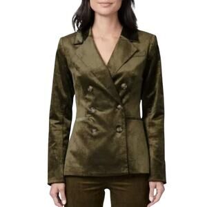 PAIGE Hollie Double Breasted Corduroy Blazer Brushed Olive Green Velour Women XL